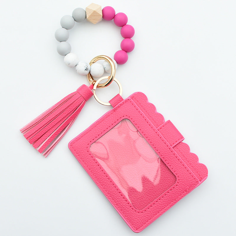 Wholesale New Color Card Holder Silicone Beaded Wrist Keychain